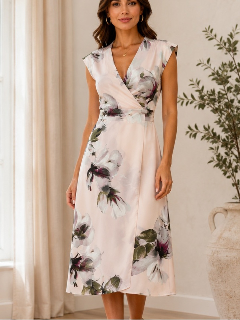 Le Chateau Floral Midi Dress in Blush Pink